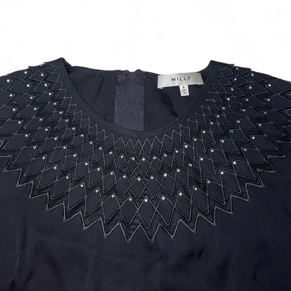 Milly NYC SILK Rhinestone Embellished Round Neck Layered Top Size 8 Blouse - Picture 5 of 8
